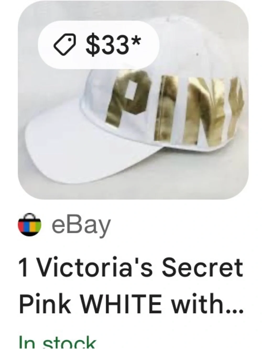PINK Victoria's Secret  WHITE w/ GOLD LOGO Baseball Hat Snapback Cap | OSFM